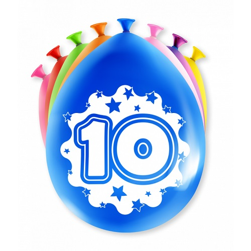 Ballonnen 10 jaar gekleurd 8 stuks