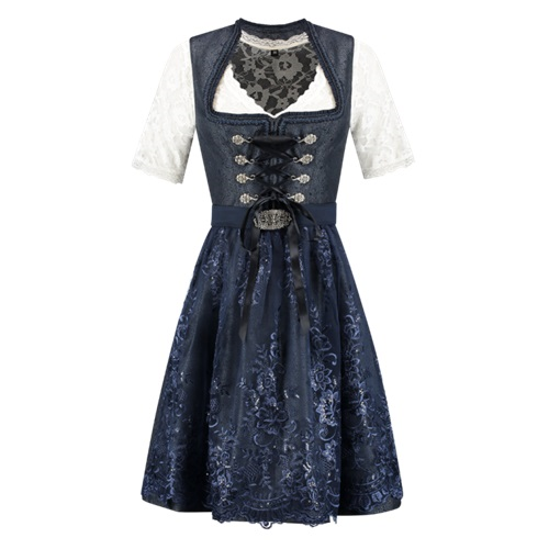 Dirndl Elsa donkerblauw met kanten schort