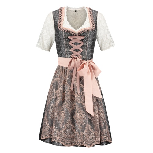 Dirndl Rosa grijs-roze met kanten schort