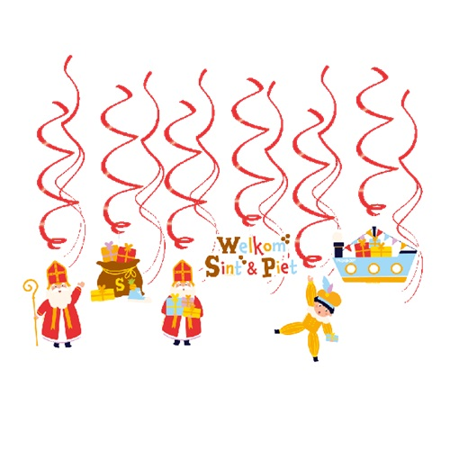 Hangdeco Sinterklaas cartoon swirls 12st