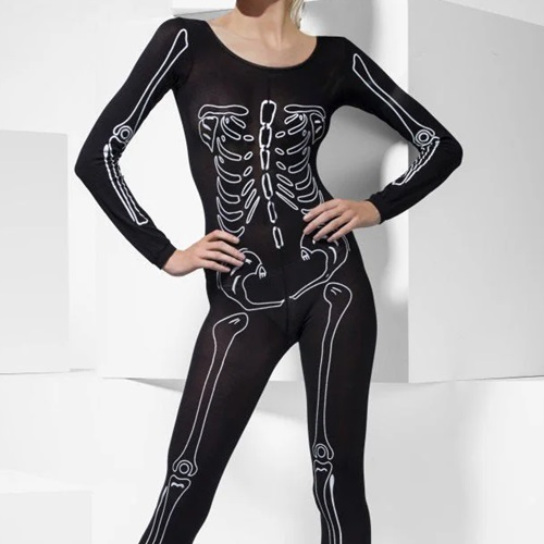 Skelet print bodysuit zwart