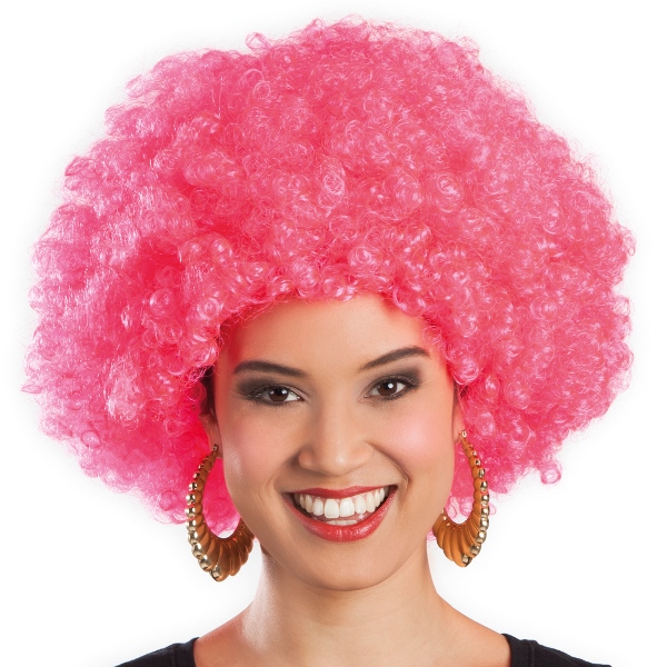 Afro pruik roze - Monnikendam