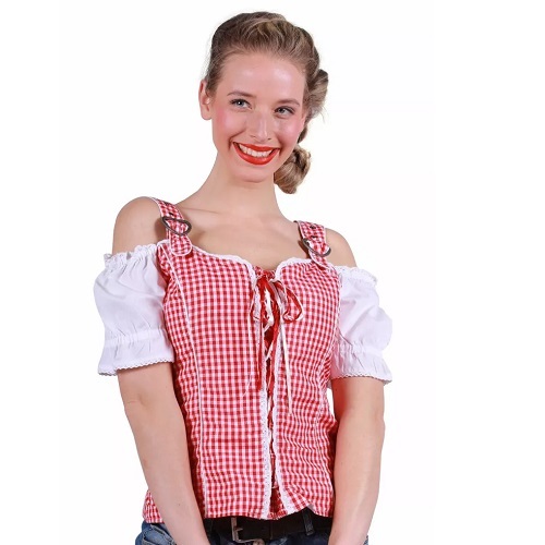 besluiten foto gijzelaar Tiroler blouse dames Mia rood-wit L - Jan Monnikendam